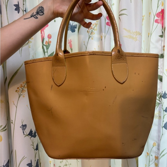 Longchamp Tan Leather Tote Bag Handbag - Picture 1 of 8